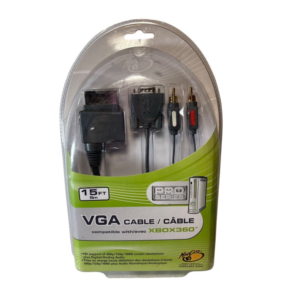 VGA Cable 15FT HDTV Digital Analog Audio For Xbox 360  Pro Series Mad Catz